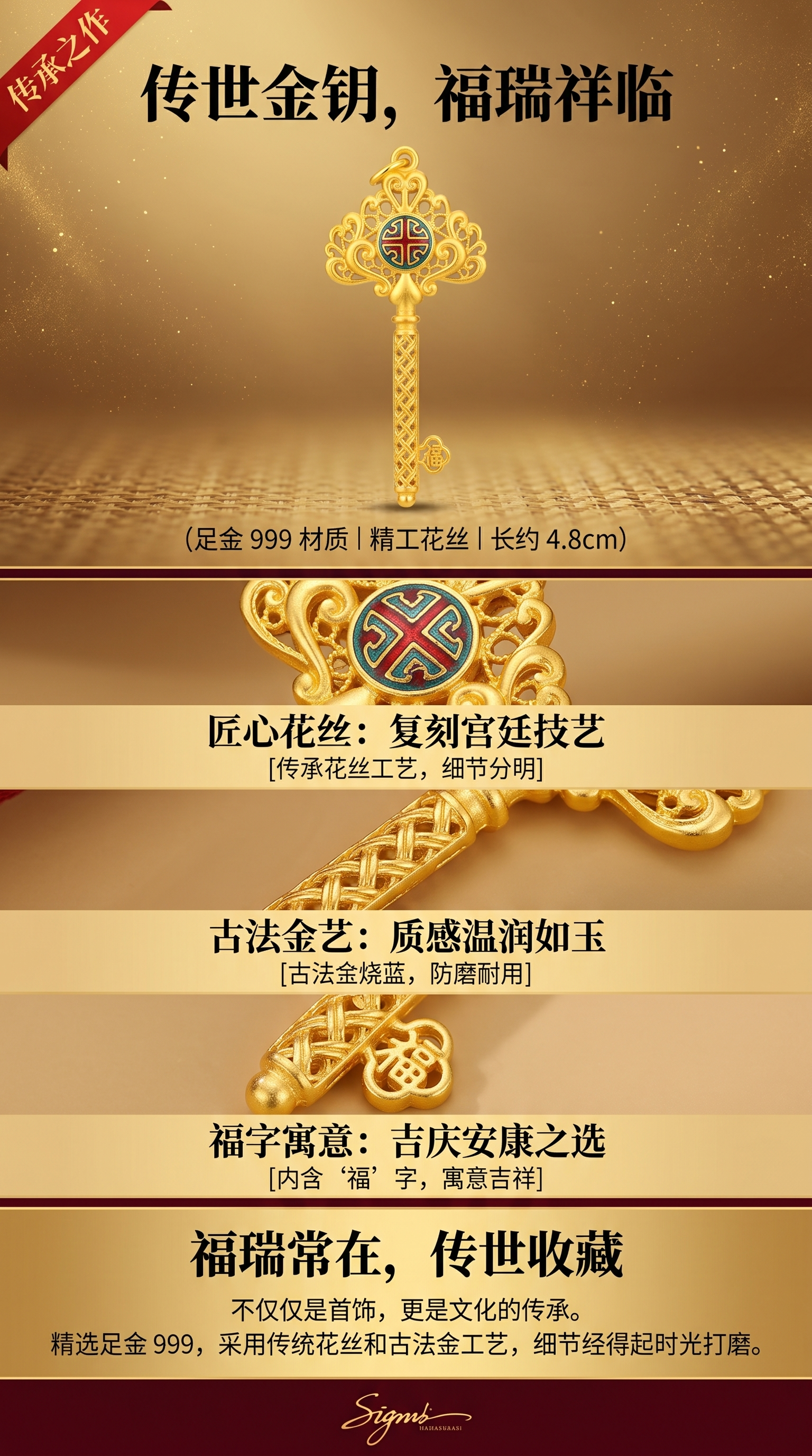 金色钥匙 钥匙 金属质感防刮耐磨家用门锁配饰详情1