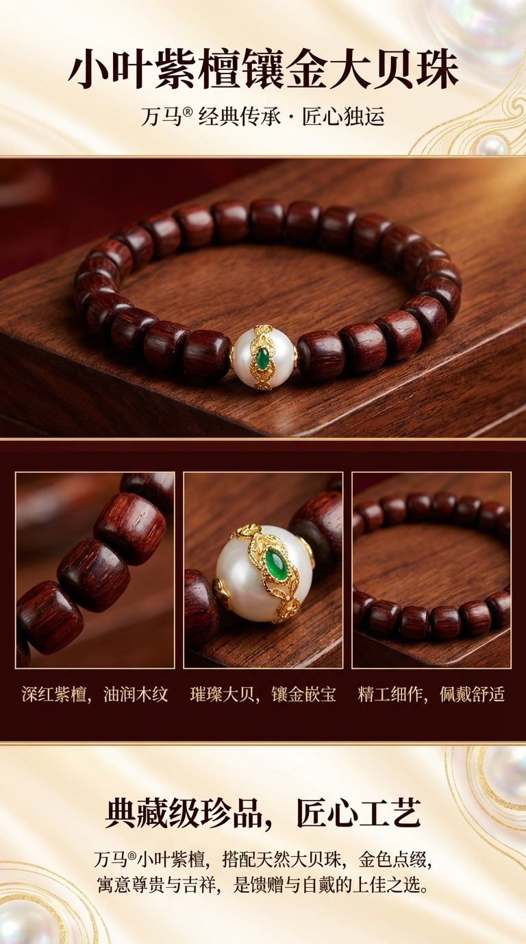 Small-leaf red sandalwood inlaid with gold beads pic 1