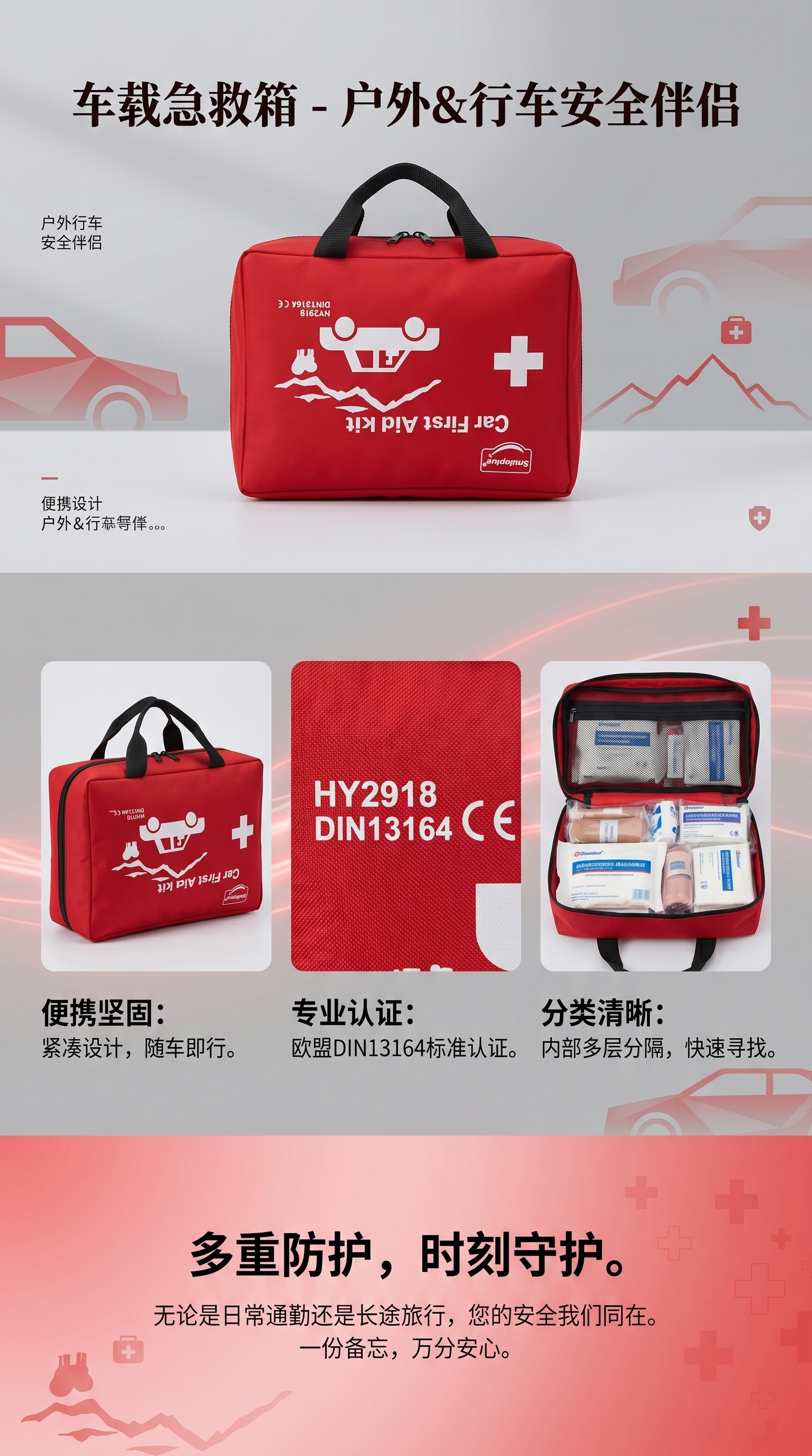 红色汽车急救包便携式应急工具箱车内救援装备详情1