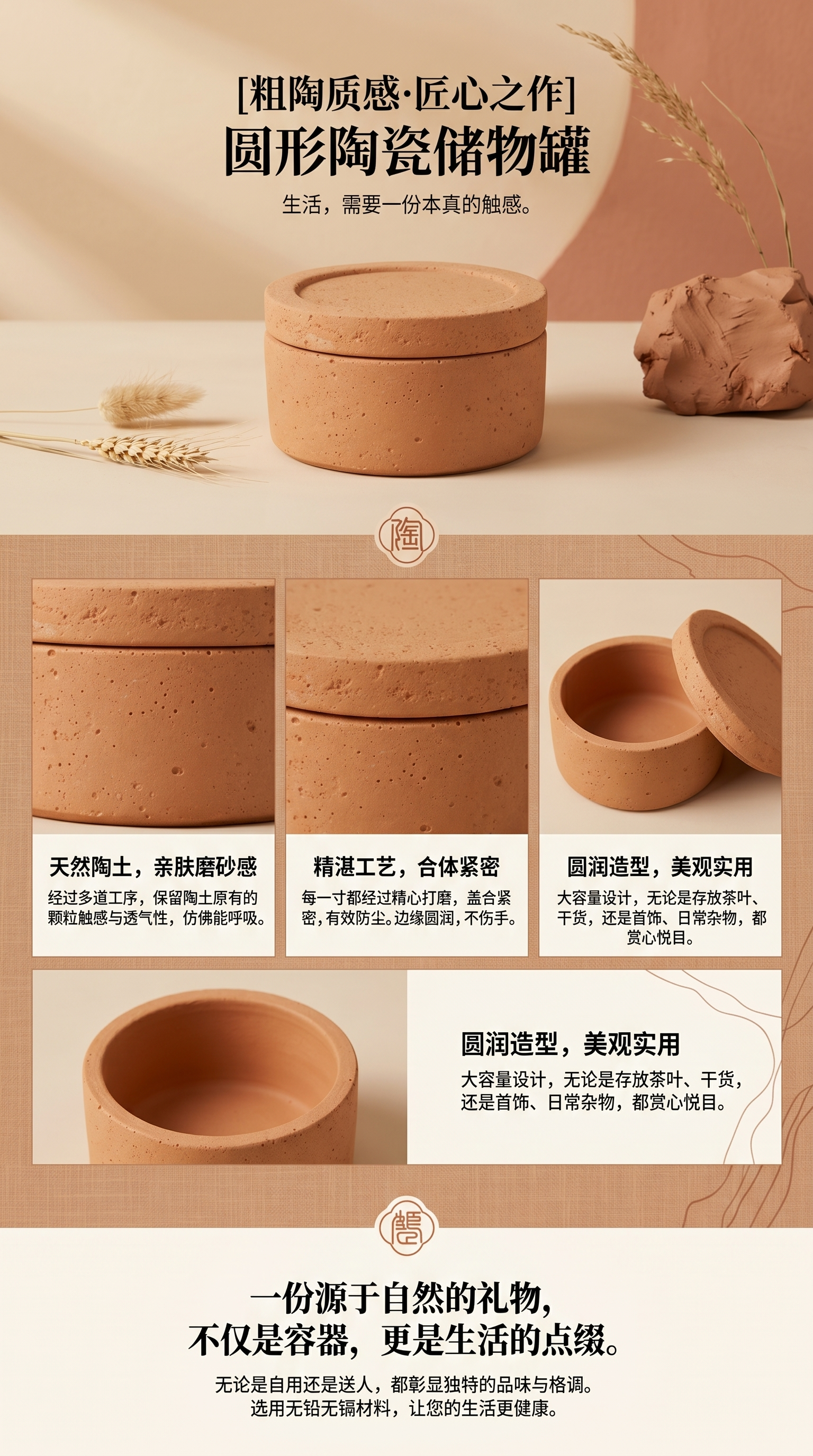 树脂陶土色圆形带盖容器热卖欧美时尚圆罐树脂摆件最新款详情1