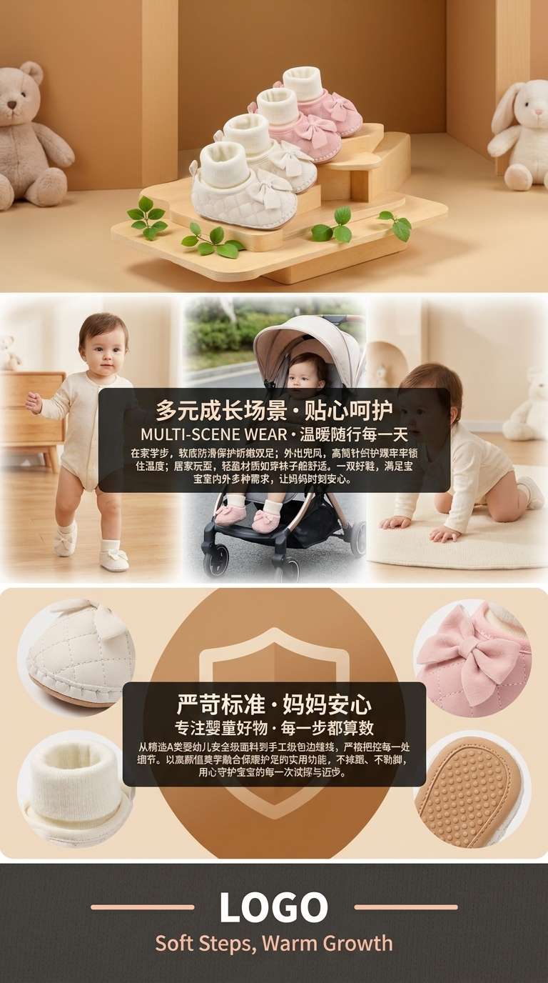 新款宝宝时尚舒适防滑学步鞋女孩蝴蝶结带袜子款详情3