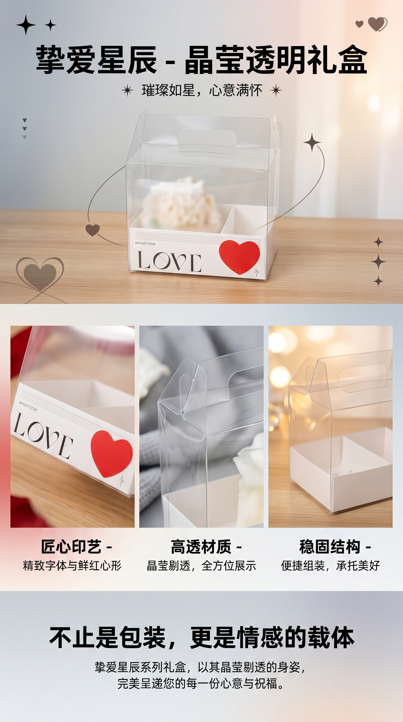 Transparent heart-shaped LOVE gift box, a fashionable and simple love-themed packaging box pic 1