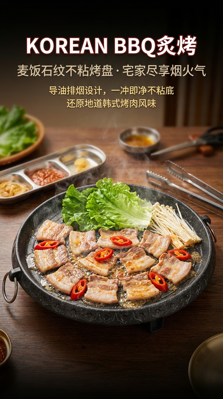 韩式烤肉盘铝制烤盘烤肉盘不粘圆形烤户外无烟烤盘 LF一041详情1