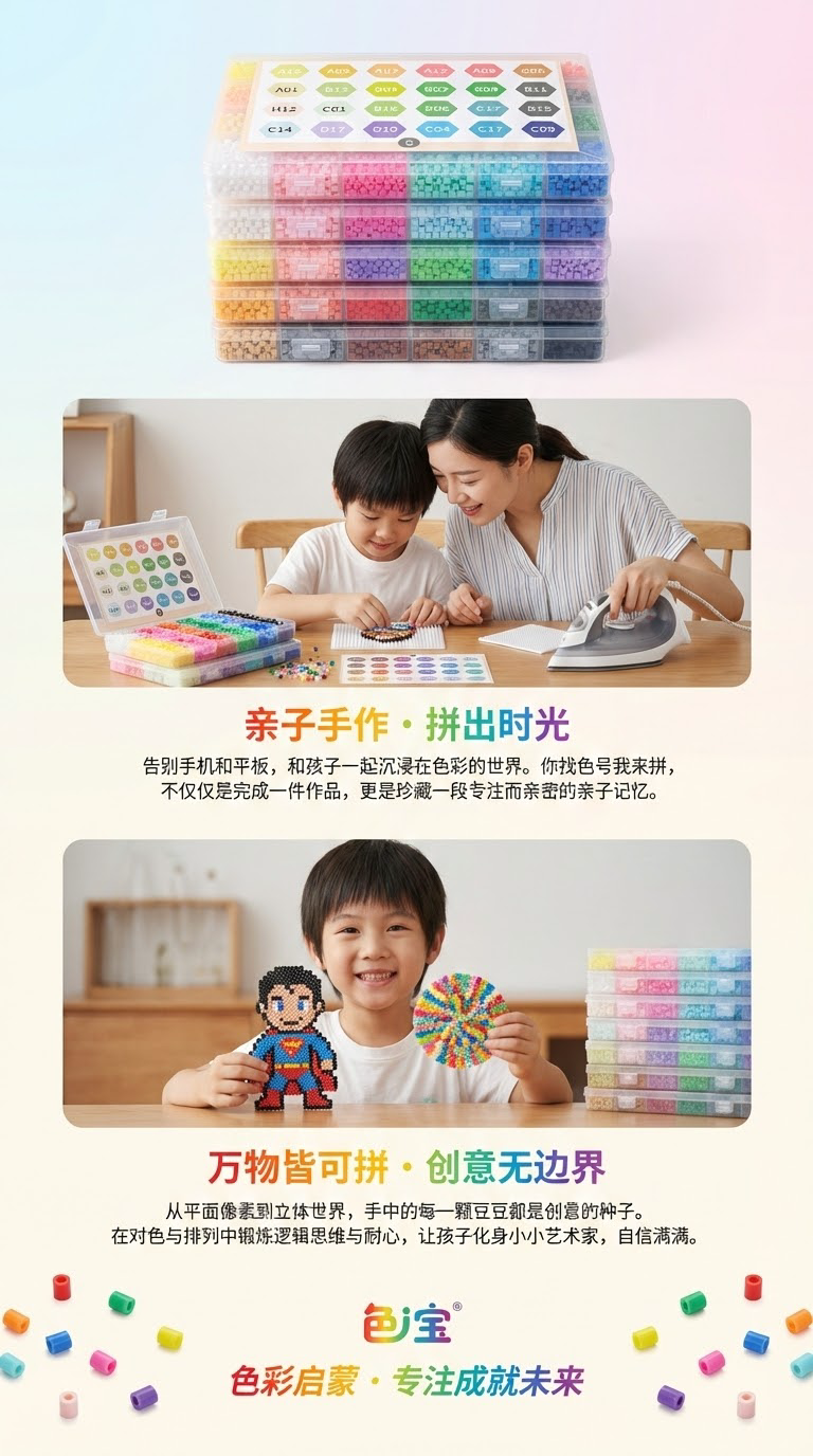 拼豆DIY成人儿童拼图拼接卡通创意拼豆玩具益智手工材料 2.6mm高品质融合豆详情3