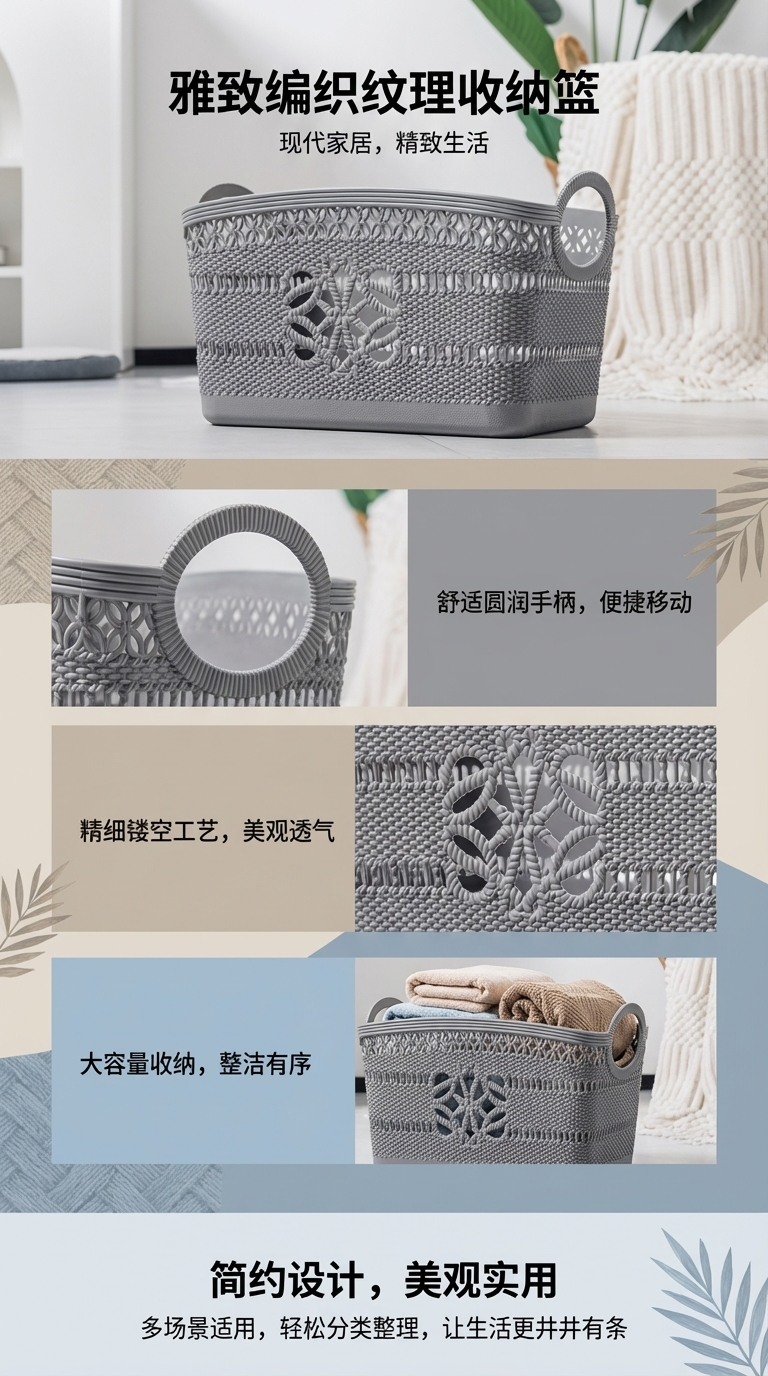 防藤编收纳篮塑料PP料编织带脏衣篓置物篮收纳筐收纳篮详情1
