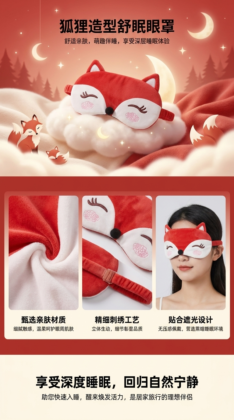 卡通狐狸图案护眼眼罩舒适透气睡眠助眠详情1