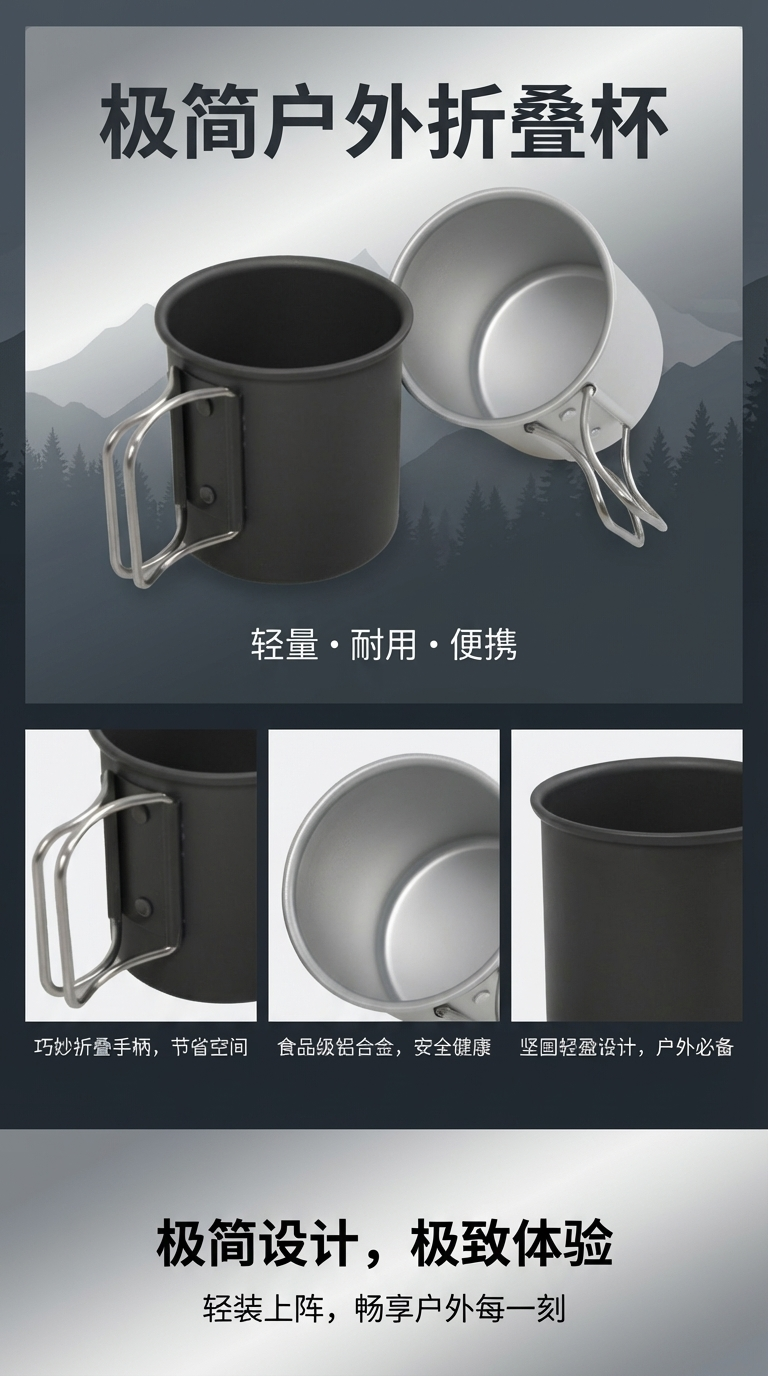 户外露营折叠水杯 便携式超轻铝合金野营杯子 咖啡杯 茶杯 马克杯详情1