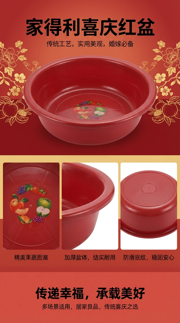 家用洗脸盆厨房洗菜盆 双耳加厚塑料盆 圆形多用途洗漱盆详情1