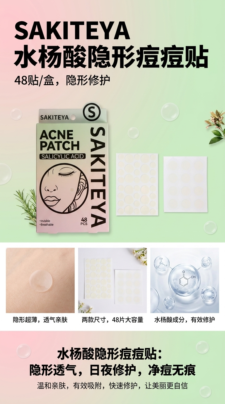 Cross-border export English acne patch, invisible concealer, transparent day and night, 48 salicylic acid ultra-thin combination for acne removal pic 1