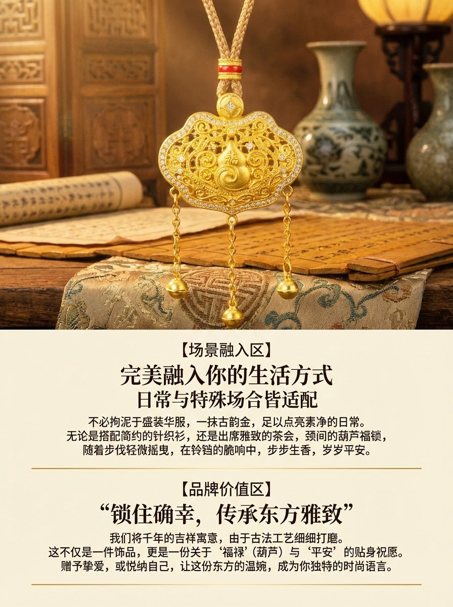 Gold hand-carved inlaid chain pendant, Thangka gold wrapped silver head jewelry, silver accessory jewelry pic 4