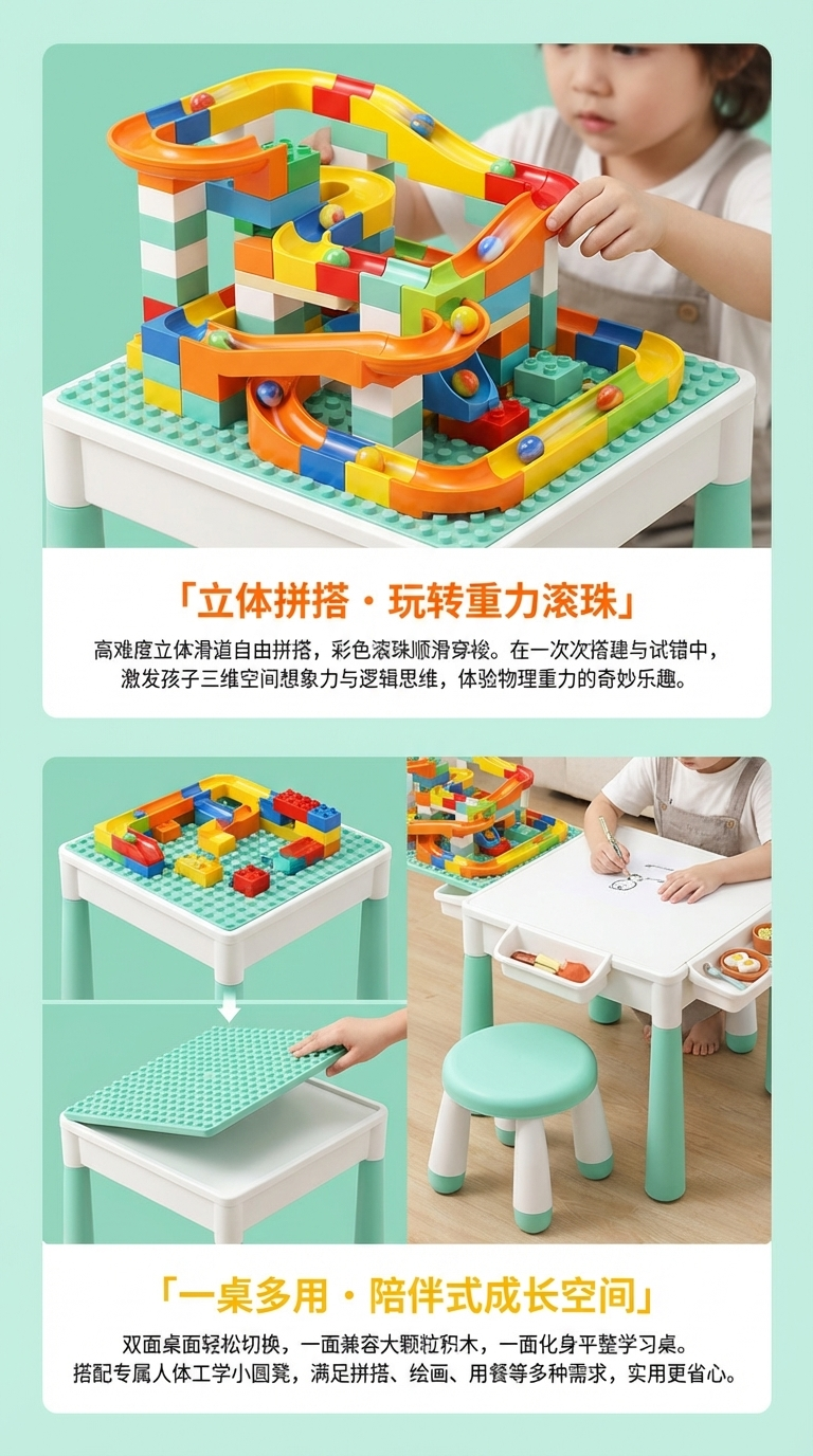 MENGGAO BLOCK TABLE儿童积木桌套装早教玩具3岁以上DIY多用途详情2