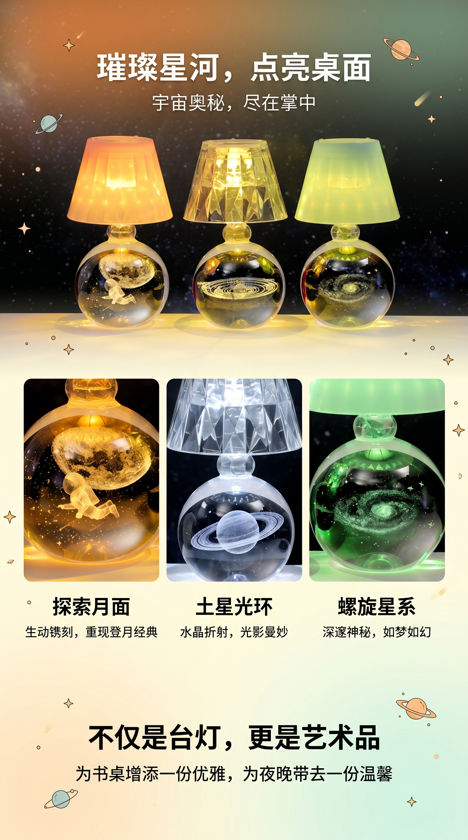 Starry crystal ball night light, creative crystal table lamp, dormitory bedroom bedside lamp, ambient light, desktop decorative item pic 1