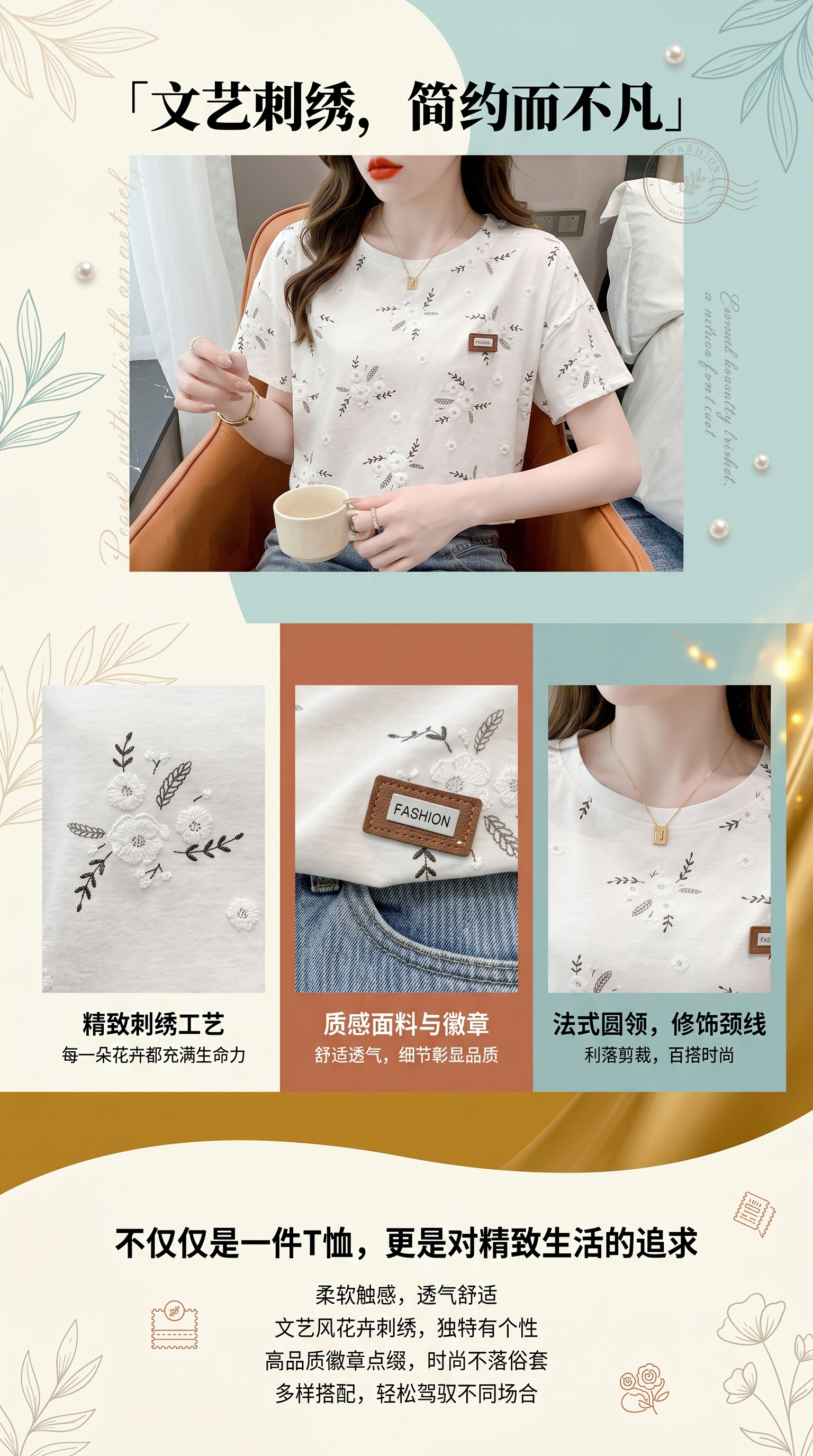 白色印花短袖T恤纯棉休闲百搭女士夏季上衣详情1