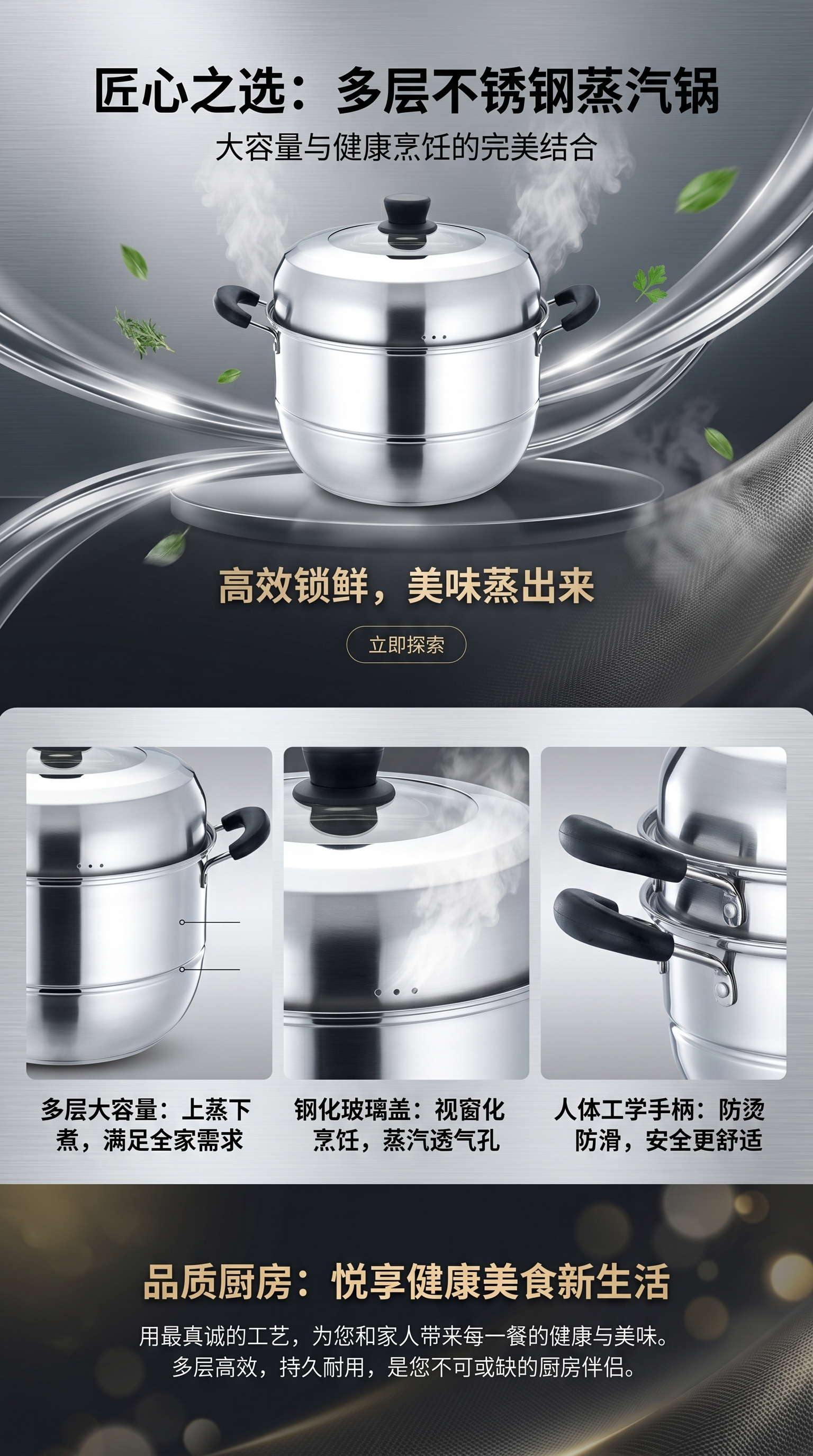 不锈钢奶锅，不锈钢蒸锅，礼品锅，不锈钢炒锅不锈蒸锅套锅 蒸煮多功能详情1