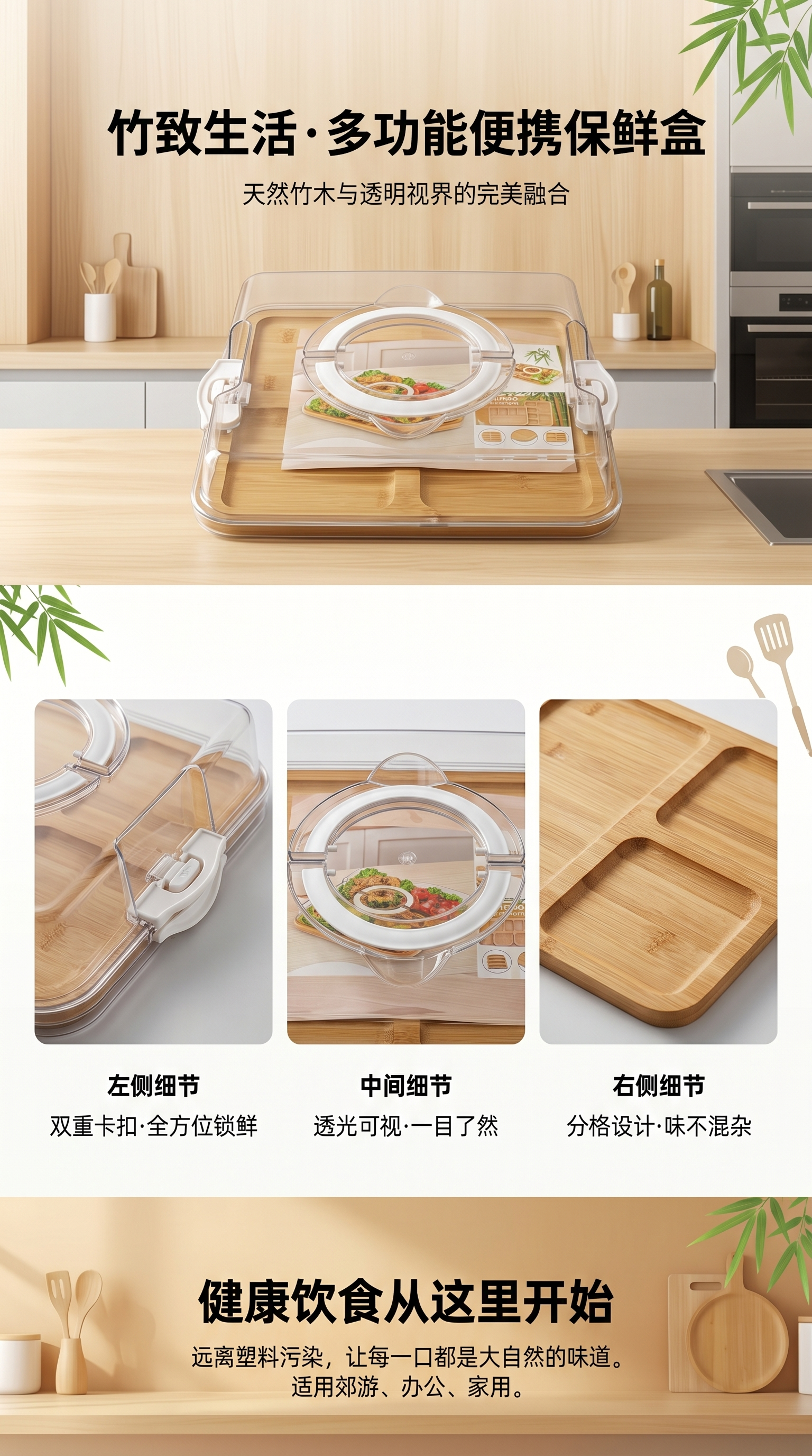 透明盖子木质托盘收纳盒简约北欧风桌面整理用品详情1