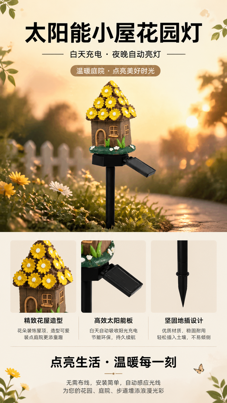 太阳能花园装饰小屋户外庭院摆件防风雨灯饰详情1