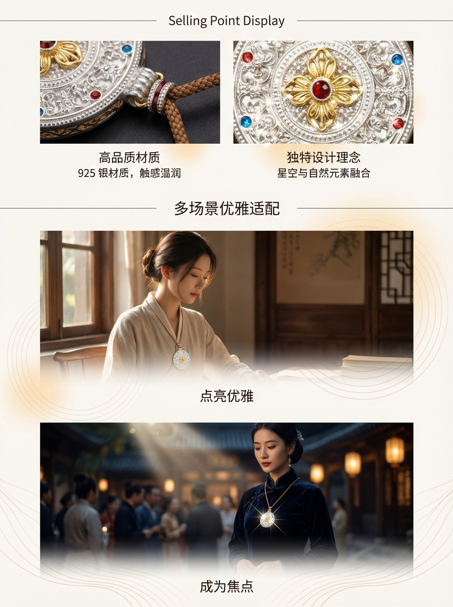 Electric white inlaid chain, hand-painted color-separated hollowed-out compass, silver pendant necklace, simple and versatile for women, a perfect gift pic 3