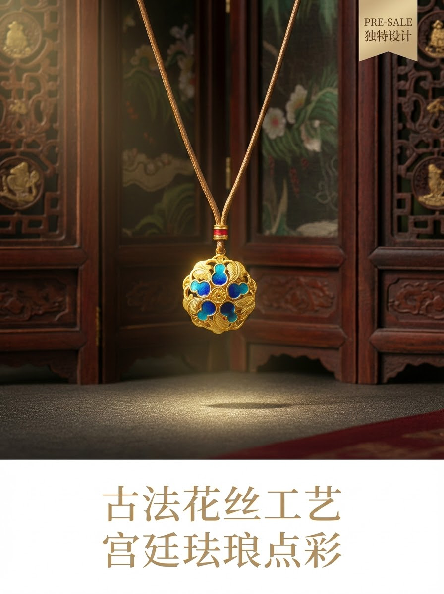 Gold-encrusted with silver, inlaid pendant, enamel silver jewelry, Thangka head accessory, retro necklace pendant pic 2