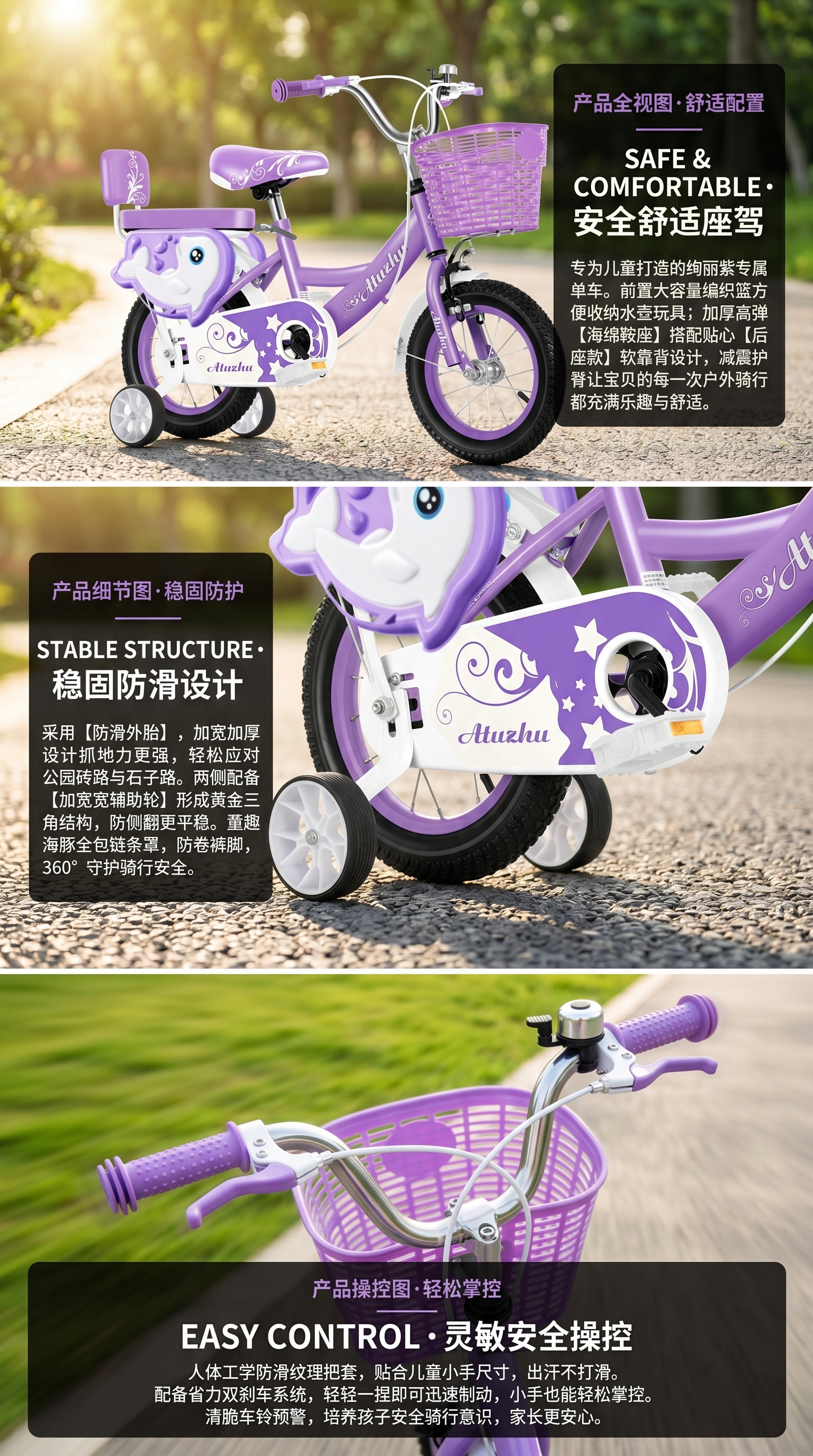 紫色儿童20寸单车儿童自行车轻便耐用适合学步儿童车自行车儿童20寸儿童单车自行车儿童车儿童自行车详情2