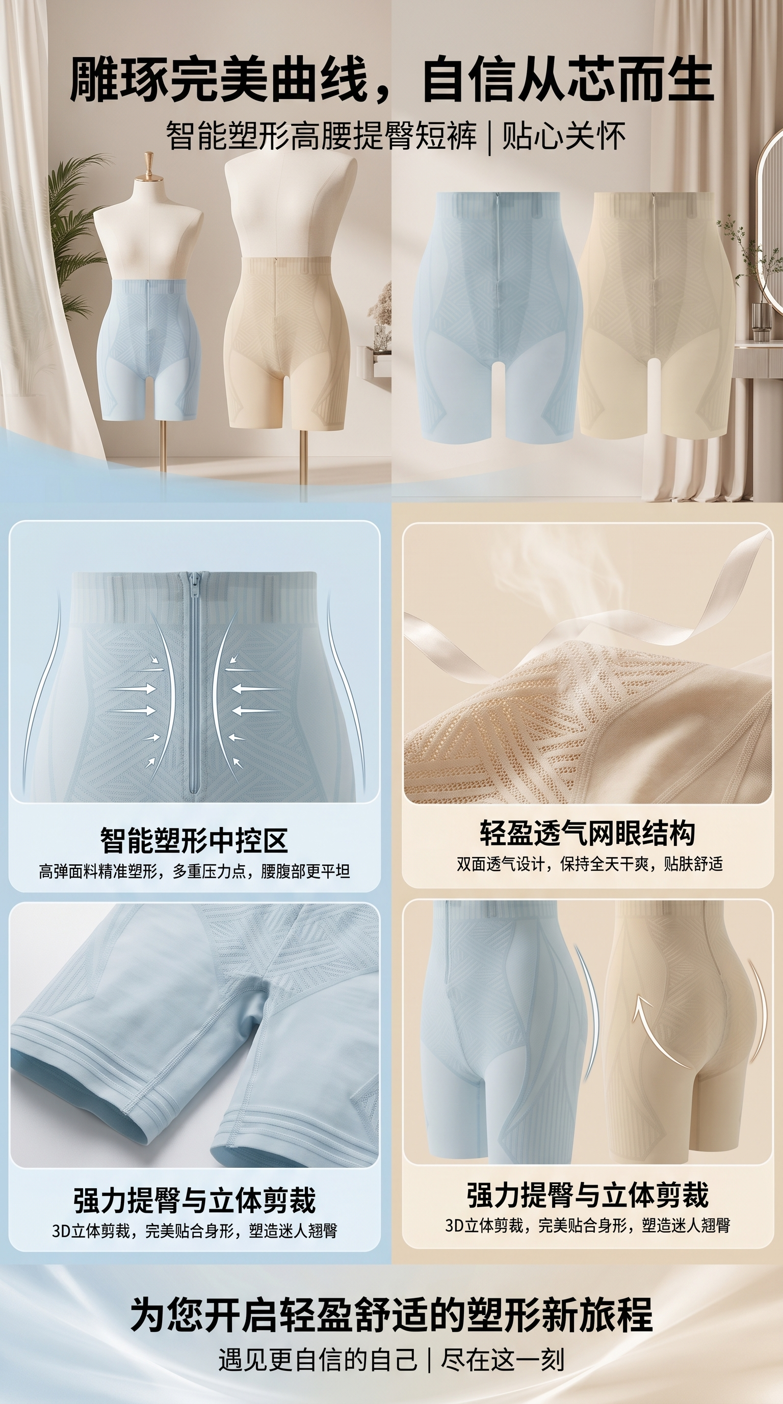 蓝色肤色双色塑身裤女高腰欧美臀裤夏季瑜伽服5D蜜桃臀内裤详情1