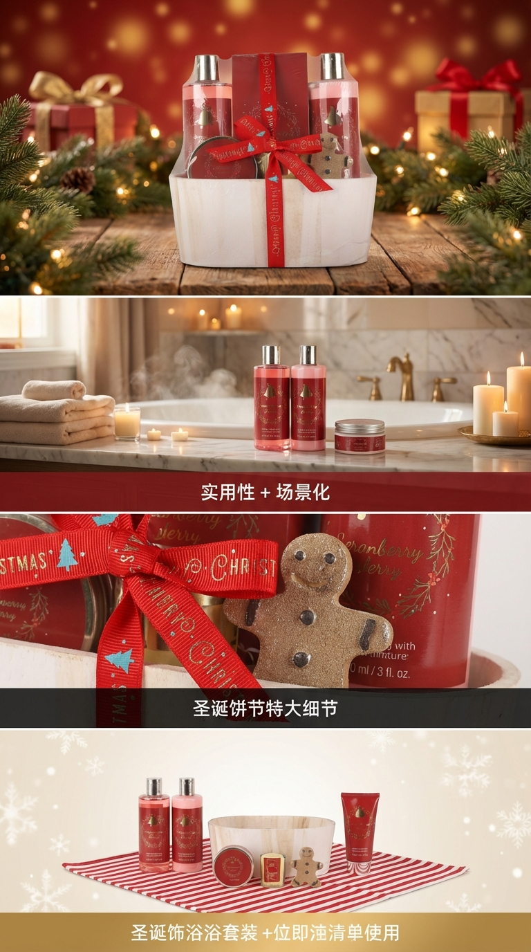 Christmas Bath Gift Set High-end bathroom gift set, optional scented body lotion, body wash, bath salt, scrub, explosive salt, scented candle combination pic 2