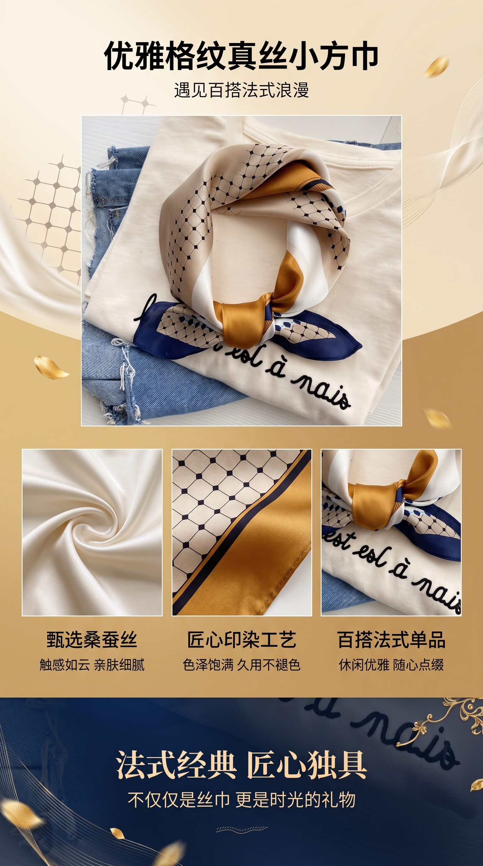 真丝丝巾 女士春夏薄款印花围巾 90cmx90cm详情1