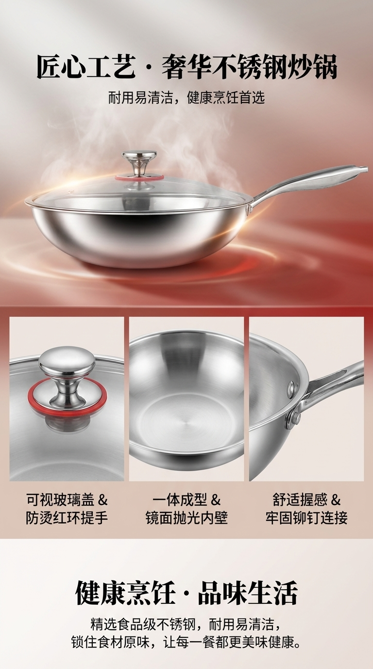 钛合金不粘炒锅不锈钢生铁锅多材质炒锅家用烹饪神器详情1