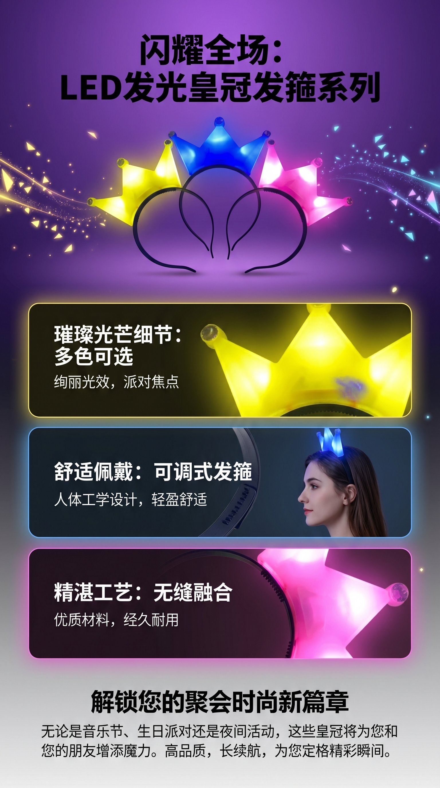 LED发光皇冠头饰女款闪亮派对婚礼婚庆装饰用品详情1