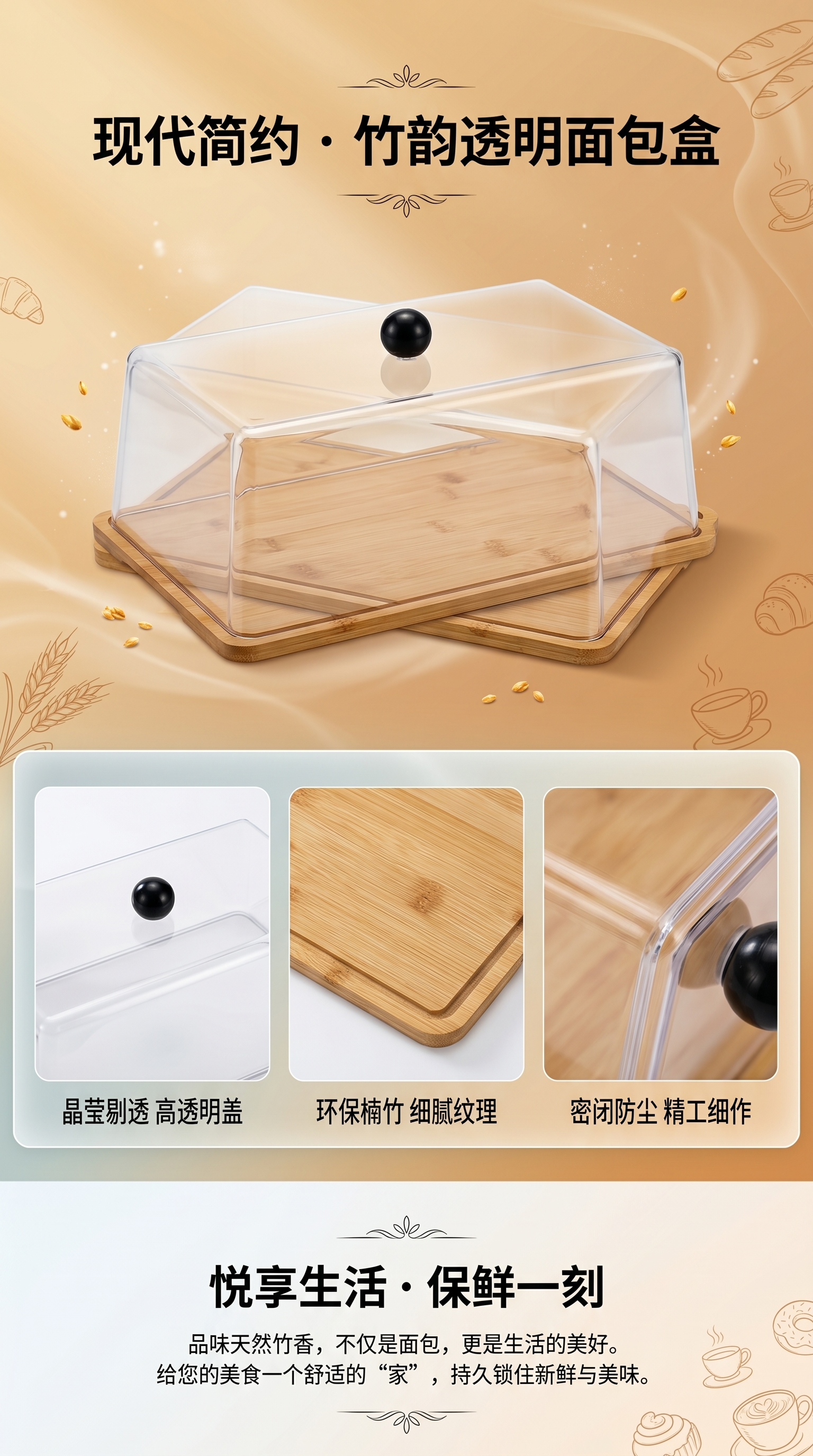 透明盖子木质托盘桌面收纳套装天然木纹防滑底详情1