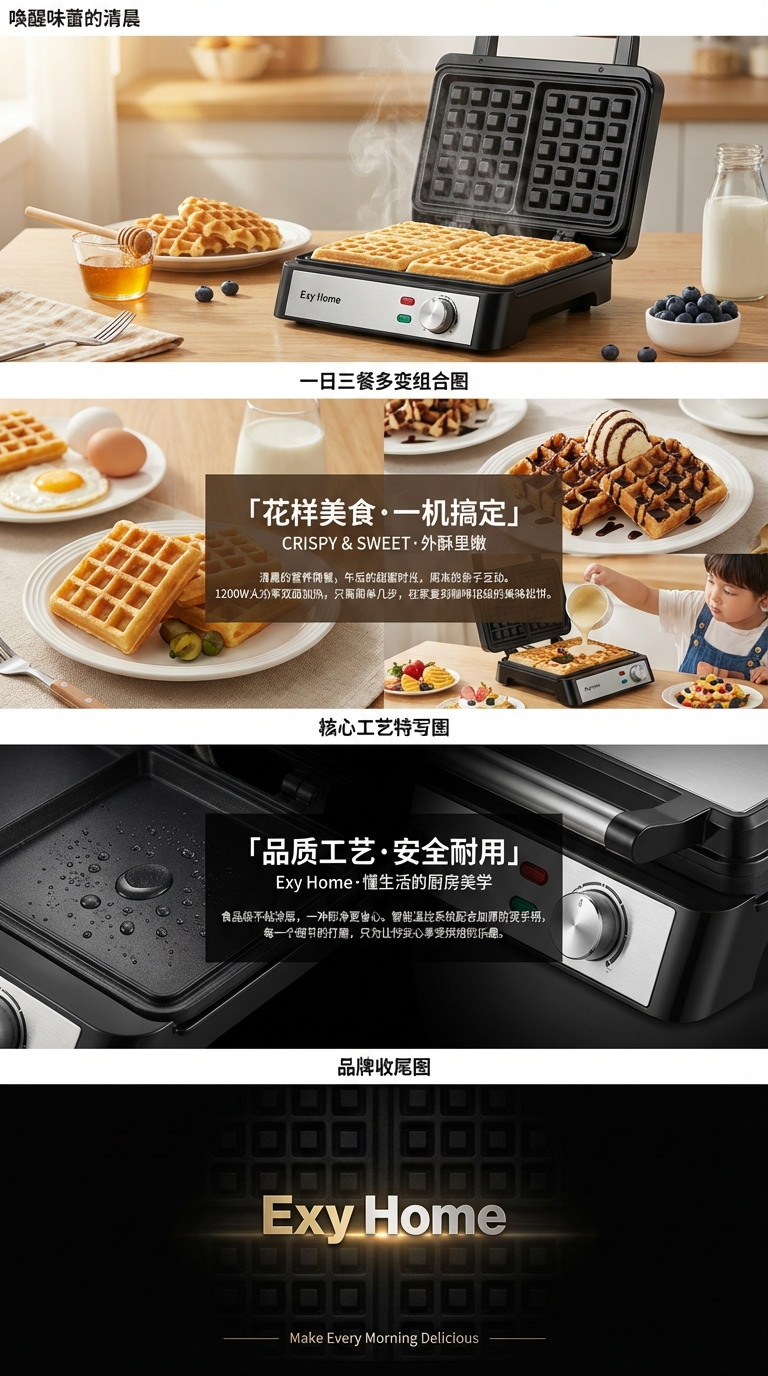 华夫饼机带旋扭 家用华夫饼机多功能小型家用华夫饼机 双层小型。MB-W13详情3