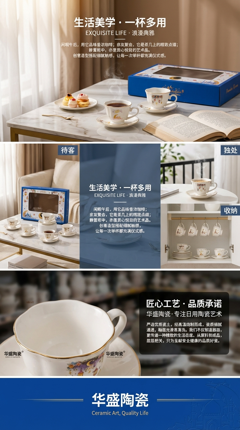 青花瓷小花瓶陶瓷工艺品月光舞曲杯碟仿搪瓷陶瓷杯陶瓷器皿摆件家居装饰详情3