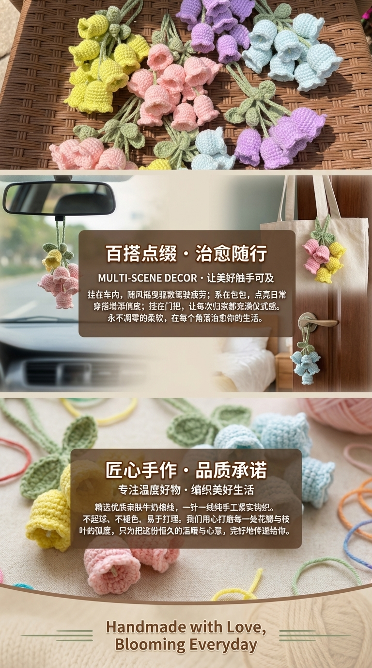 新款钩织娃娃线挂件铃兰花多色钥匙扣车挂包包挂件创意少女款礼物详情3