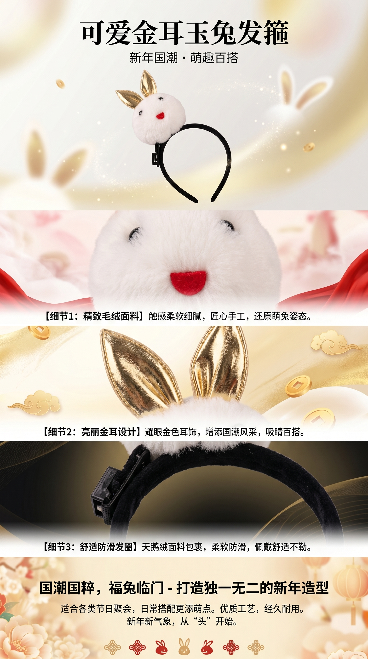 可爱兔子造型珍珠儿童头饰发箍底胚 180g详情1