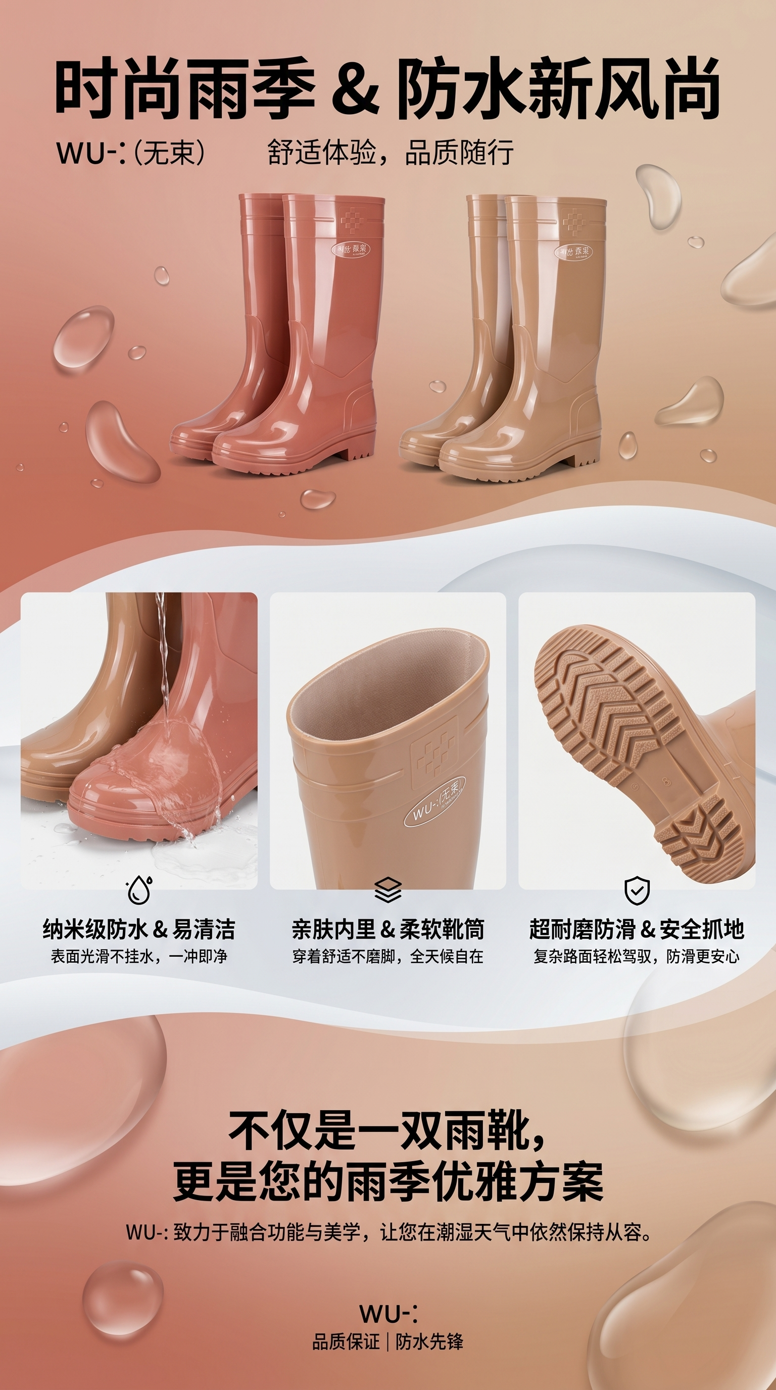 Women's rain boots, anti-slip thickened high-top rain boots, black waterproof and wear-resistant, specially designed for outdoor rainy days pic 1