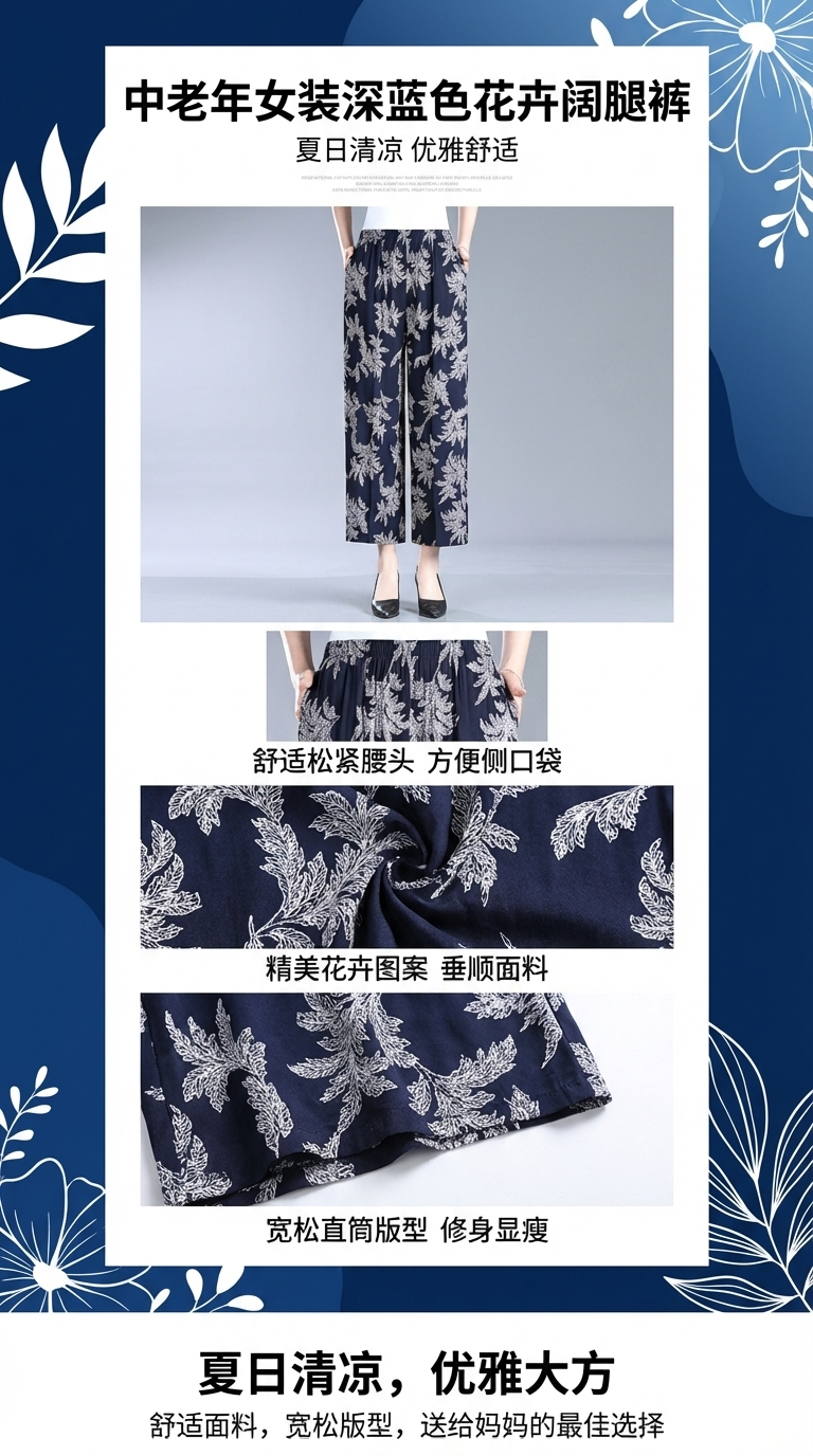 国潮-冰丝印花阔腿女裤夏季黑色休闲裤弯刀姐妹款透气防晒详情1