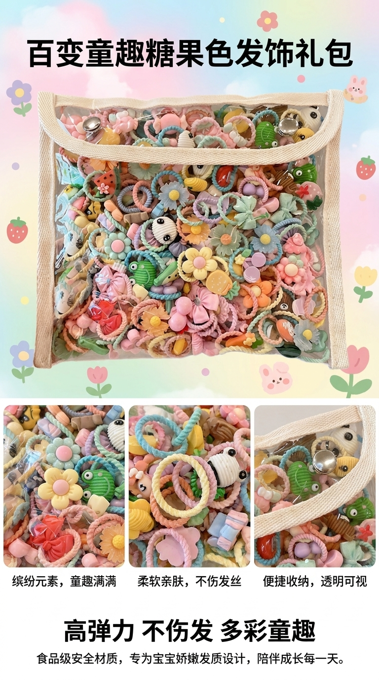 大肠发圈整盒电话线皮筋发饰饰品彩色弹性发圈083801703详情1