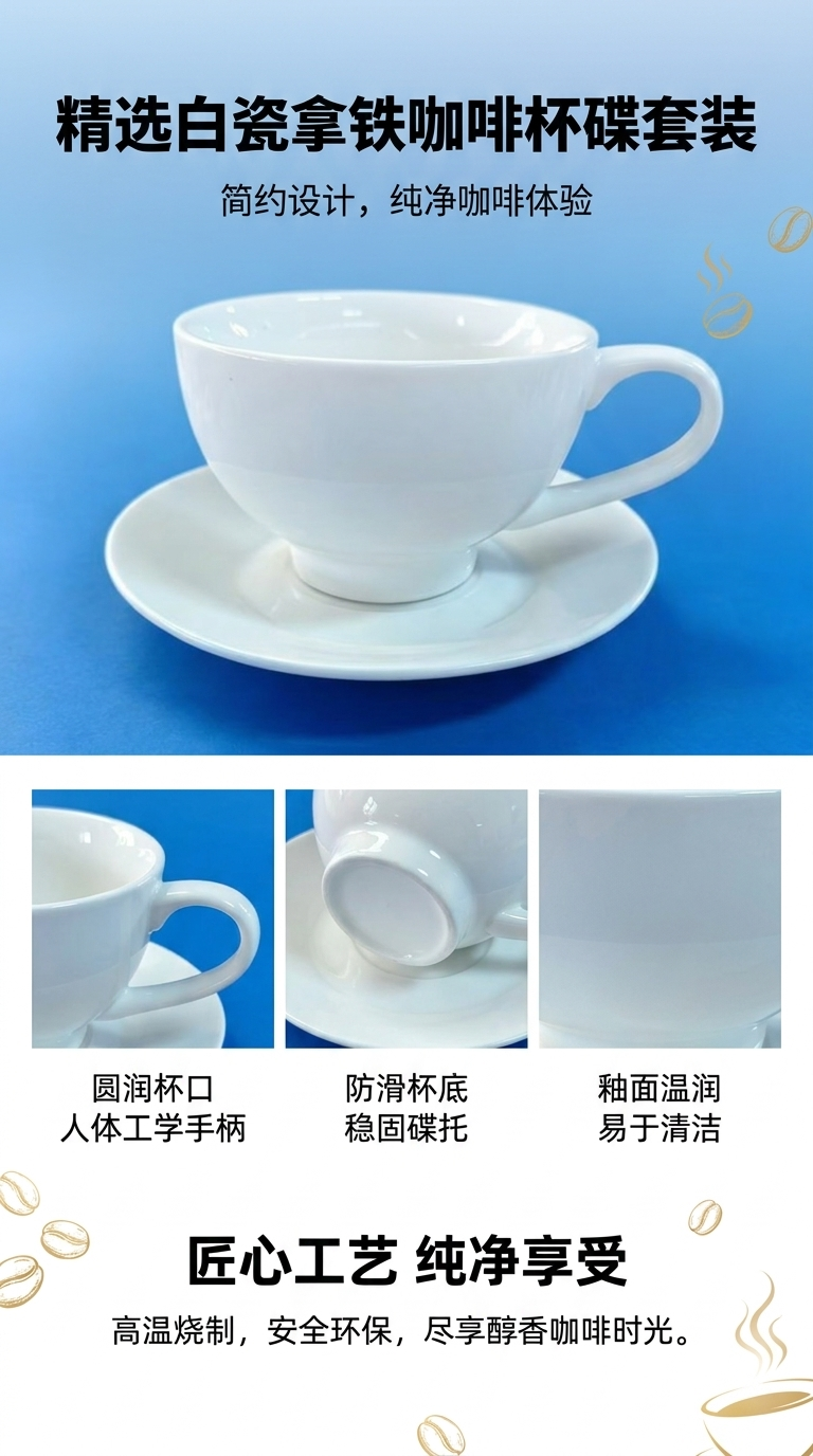 White ceramic coffee cup and saucer set 180ml simple Japanese ceramic cup pic 1