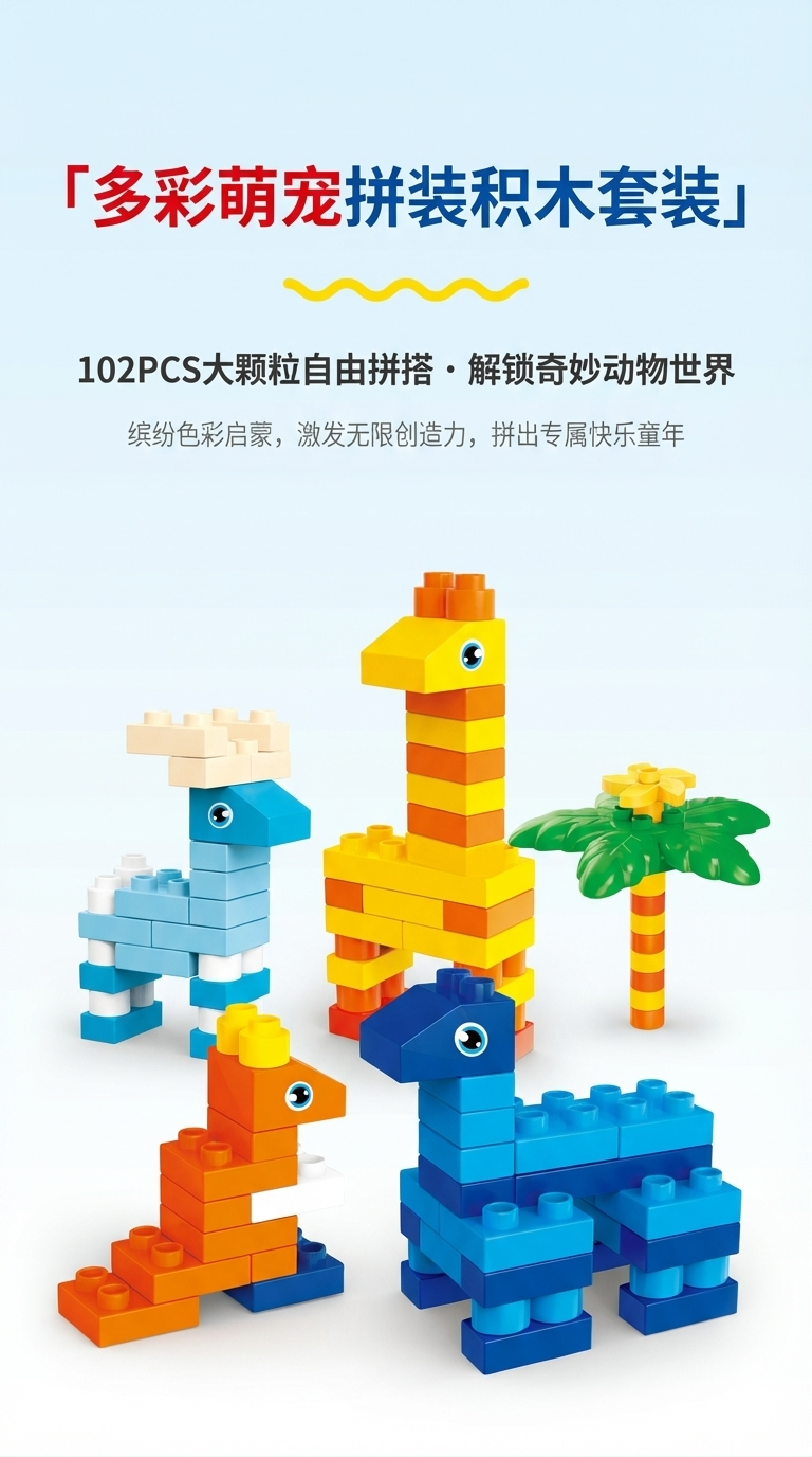 积木玩具动物造型DIY彩色拼装模型儿童卡通玩具跨境热销详情1