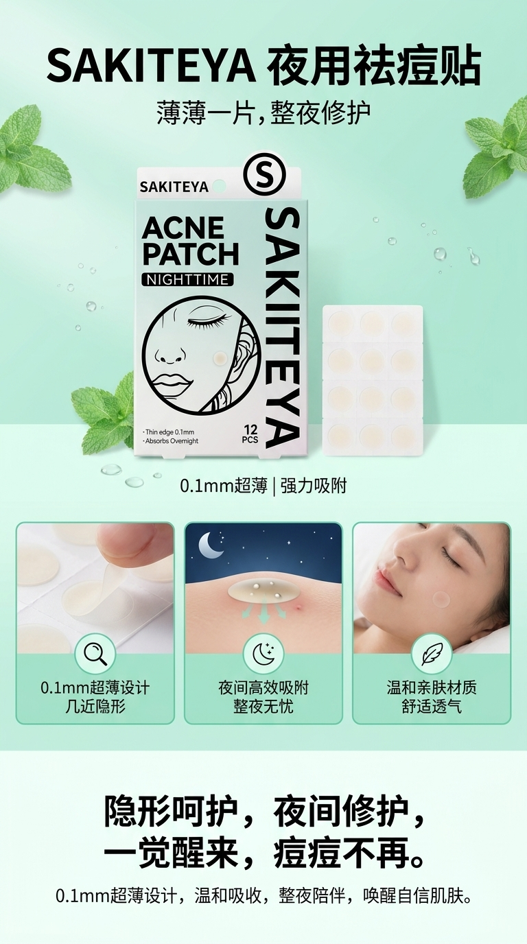 Cross-border export English acne patch, invisible concealer, transparent edge press, 12 pieces of salicylic acid, ultra-thin, night use for acne removal pic 1
