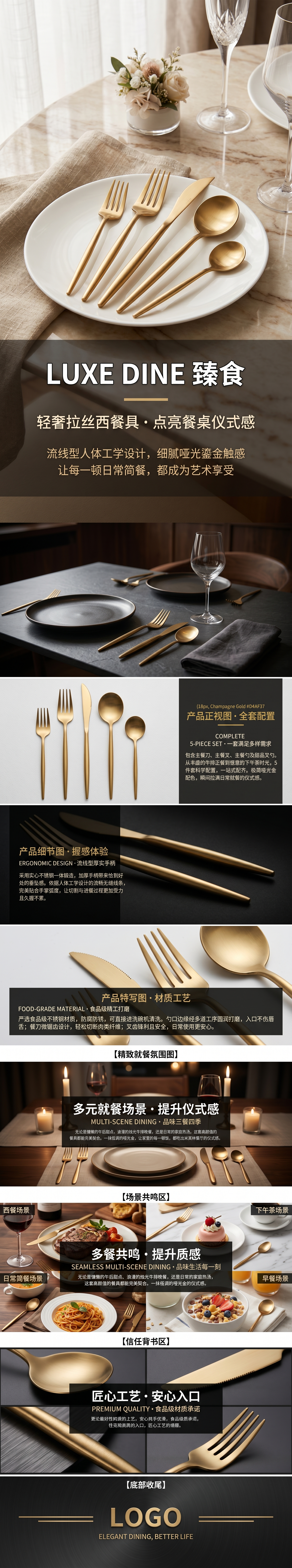 金色餐具套装 叉子刀勺子三件套 家用简约风详情1