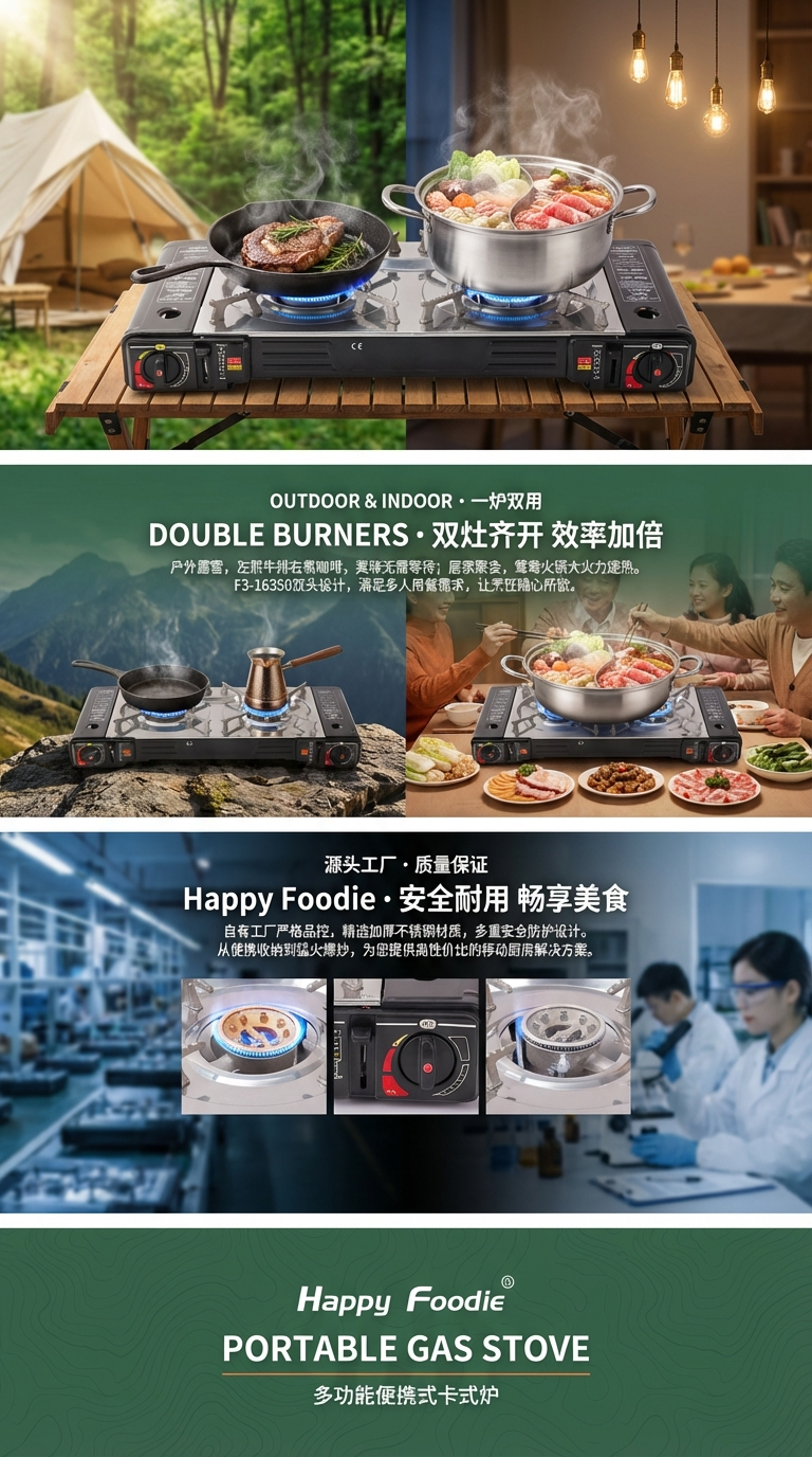 专供出口 便捷式双灶卡式炉 不锈钢面卡式炉    家庭野营都方便详情3