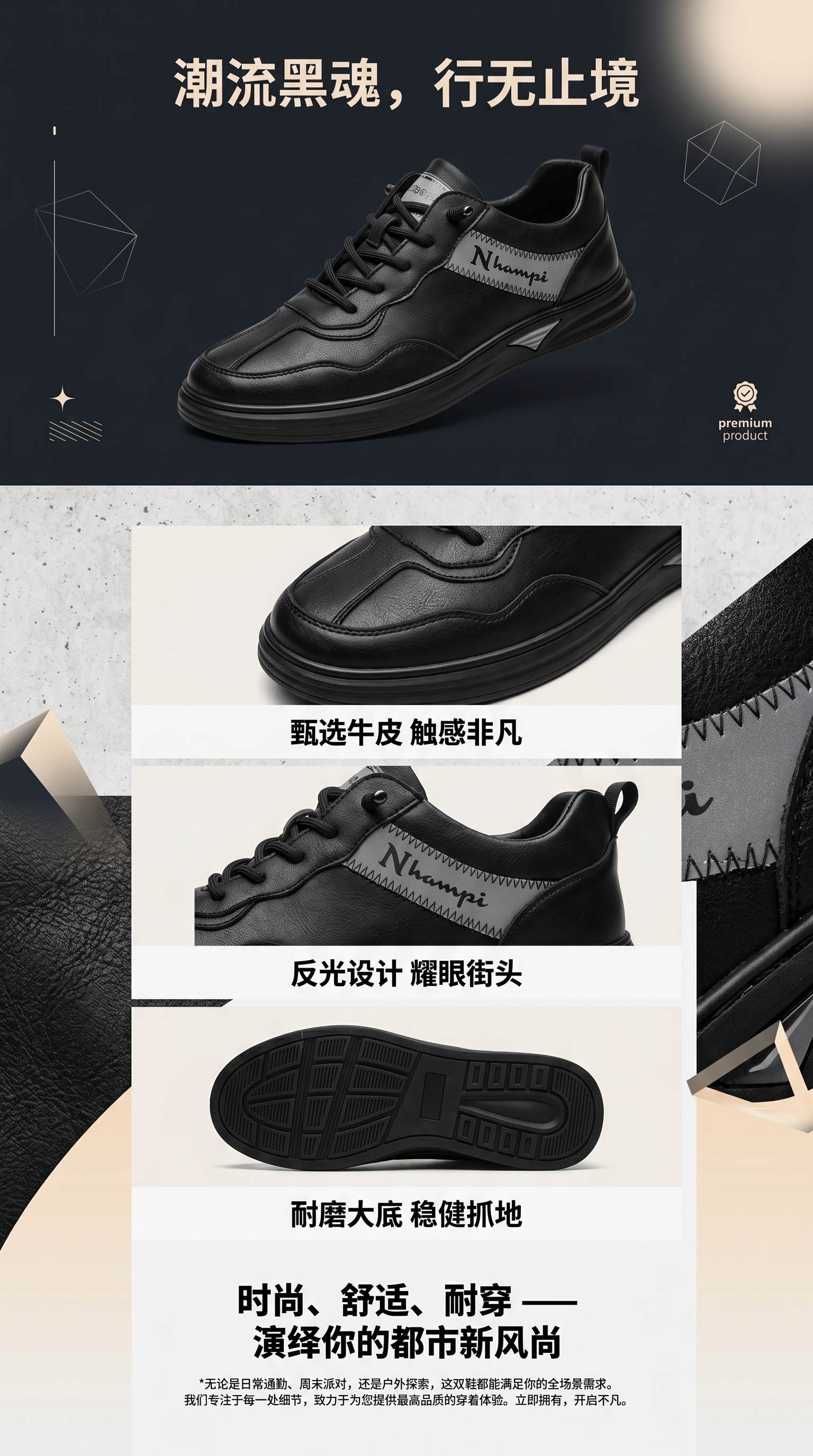黑色运动鞋 男款透气轻便跑步鞋详情1