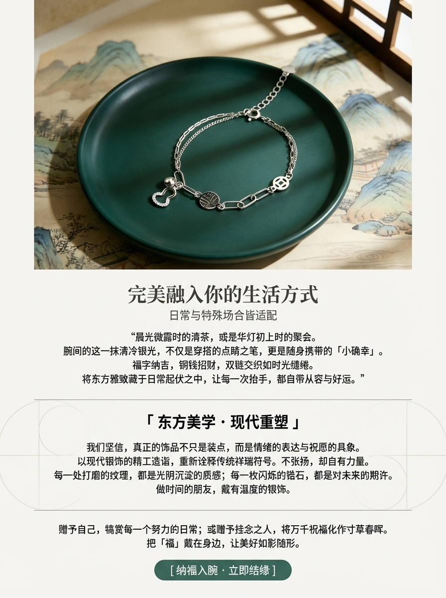 时尚精工如意流光·925银大众轻奢福运拼接手链详情3