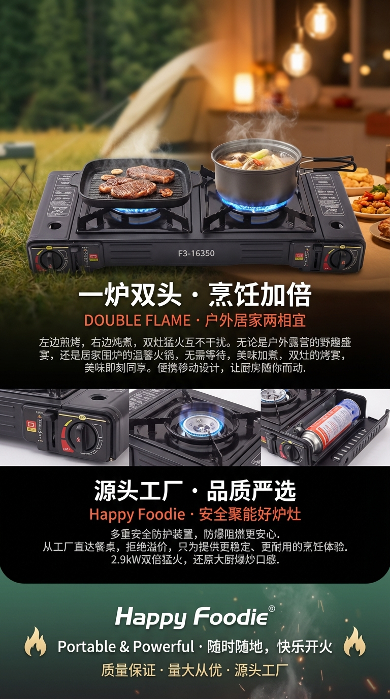 爆款 专供出口便捷式 单用双用卡式炉  家庭野营 煤气灶 瓦斯炉详情3