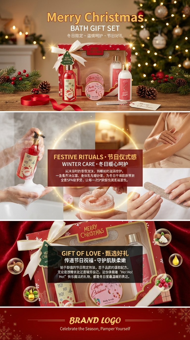 OEM ODM bath products set, Christmas-themed scented bath products, optional scented body wash set, scrub, body lotion care pic 3