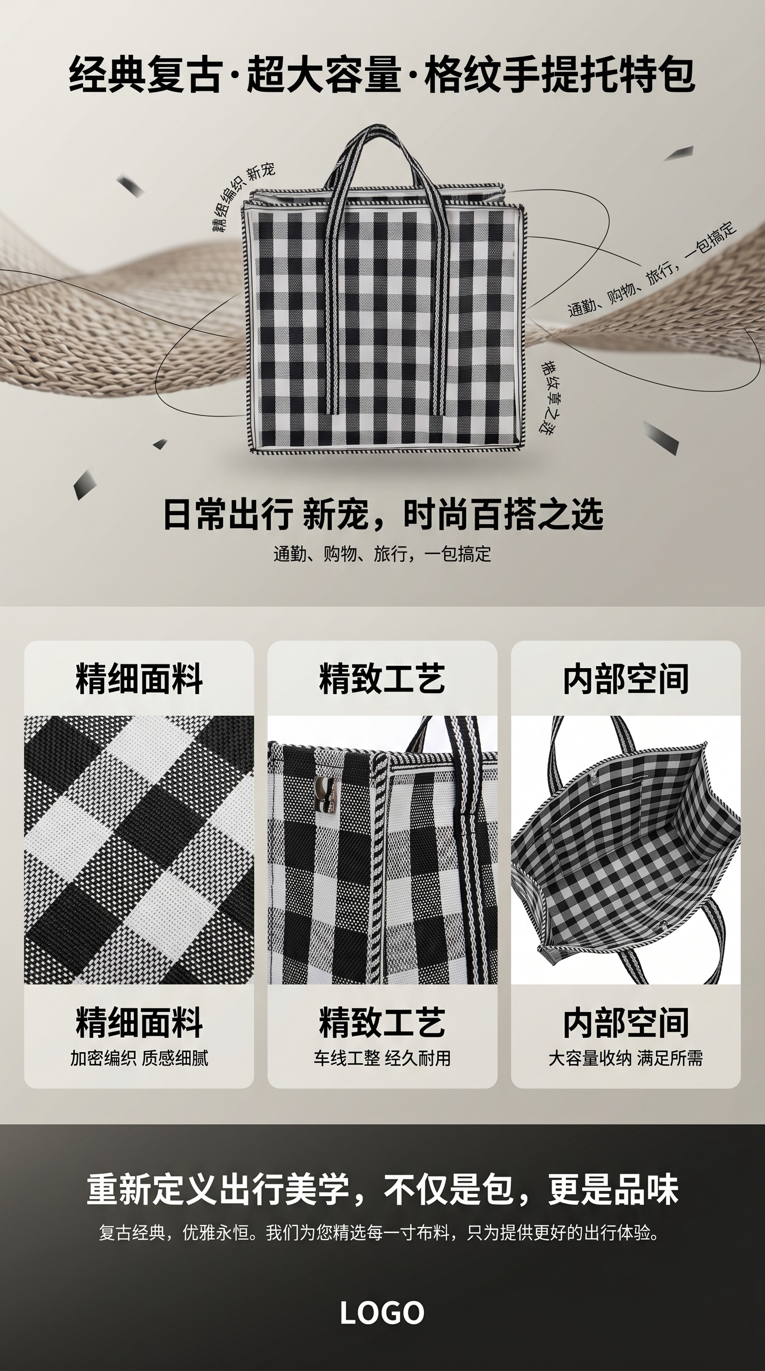 This black and white checkered handbag is a fashionable, simple and versatile single-shoulder bag for women pic 1