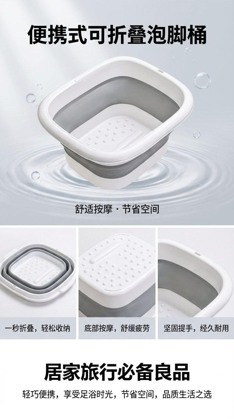 折叠式足浴盆按摩泡脚桶塑料盆折腾浴桶足疗桶套一次性详情1