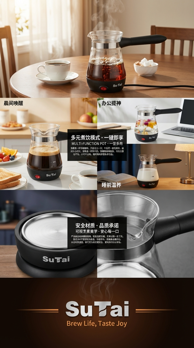 欧式电热土耳其咖啡壶水壶煮黄酒煮茶热奶壶玻璃连体式意式摩卡壶源头工厂详情3