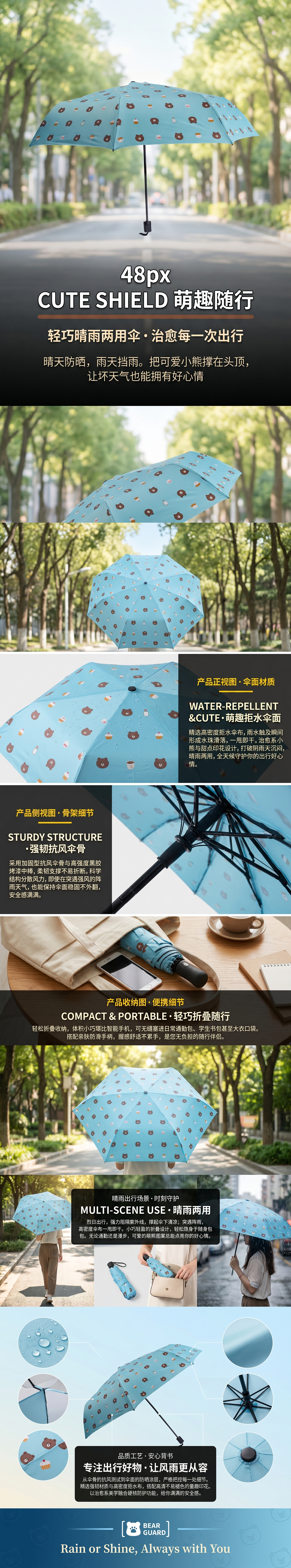 Blue cartoon pattern all-weather umbrella, waterproof and sun-proof lightweight folding umbrella pic 1