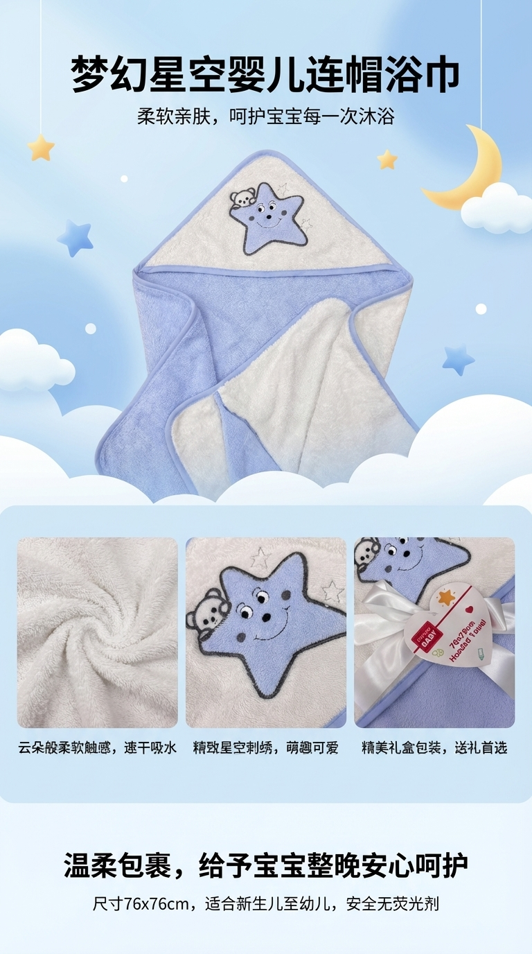 Pure cotton children's hooded bathrobes, baby cloaks, bath towels, cartoon beach gift boxes pic 1